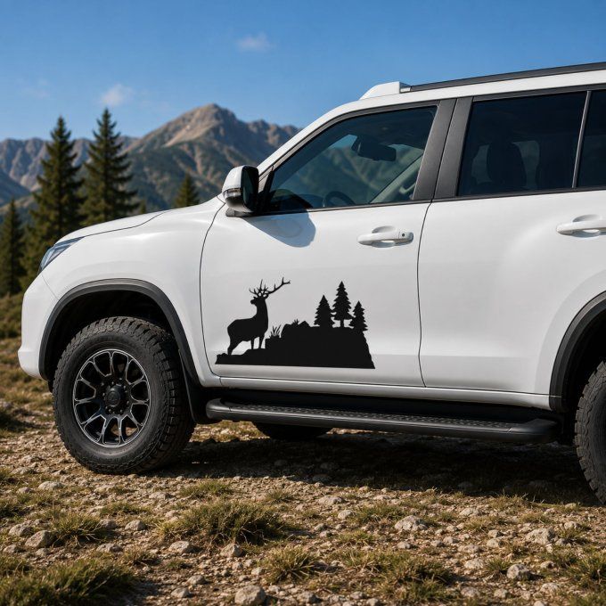 Sticker 4x4 Montagne Cerf - Camping-car & SUV | Stick Univers