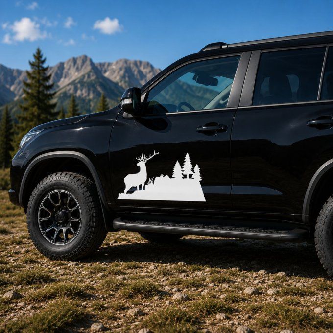 Sticker 4x4 Montagne Cerf - Camping-car & SUV | Stick Univers