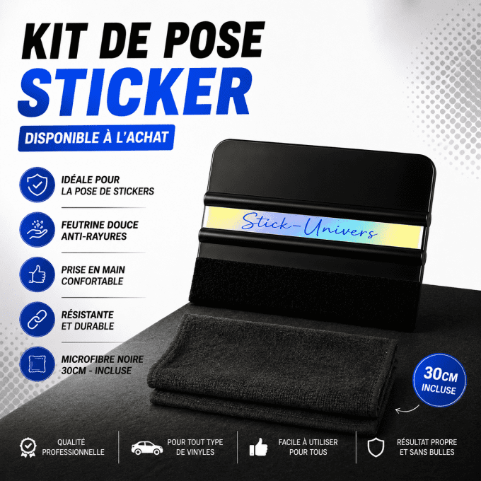 Kit pour pose de stickers et vinyles | Raclette adhésive & Microfibre professionnelle