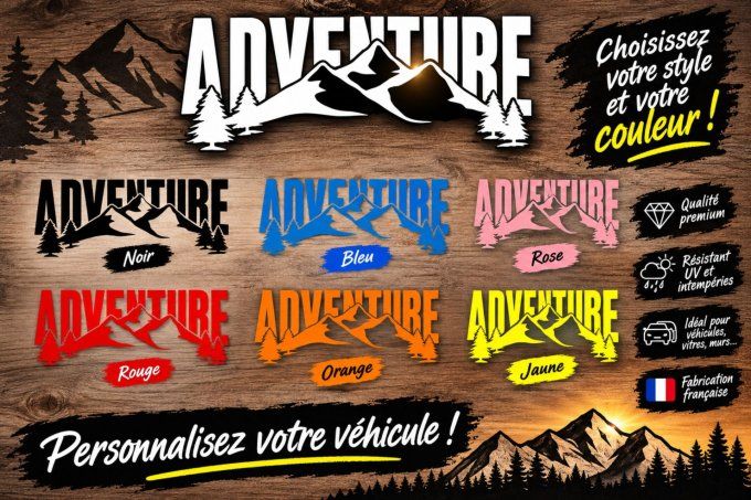 Sticker XXL ADVENTURE – Autocollant grand format sur mesure | Véhicule, vitrine, mur