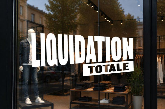 Sticker Vitrine Liquidation Totale – Autocollant Commerce Magasin – Déstockage Promotion Soldes