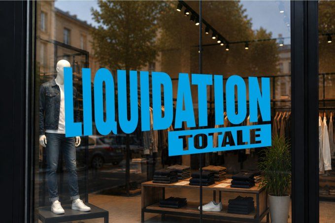 Sticker Vitrine Liquidation Totale – Autocollant Commerce Magasin – Déstockage Promotion Soldes