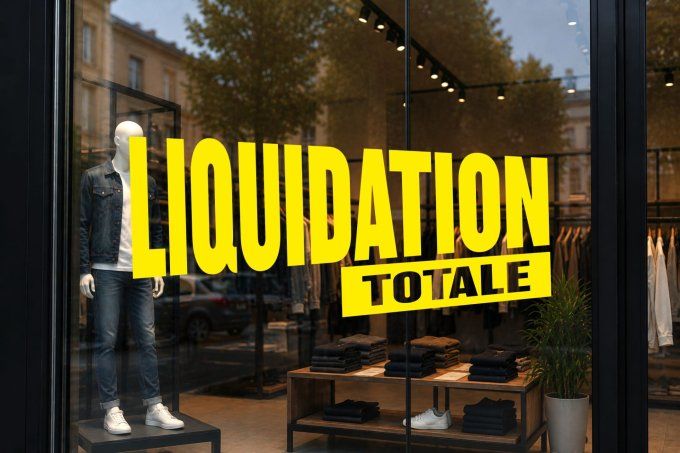 Sticker Vitrine Liquidation Totale – Autocollant Commerce Magasin – Déstockage Promotion Soldes
