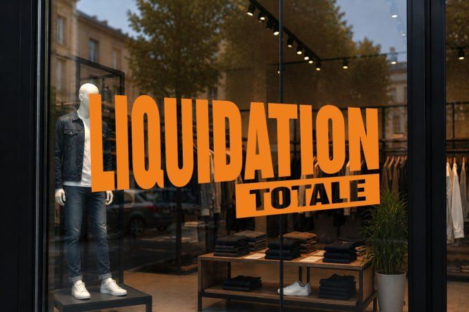 Sticker Vitrine Liquidation Totale – Autocollant Commerce Magasin – Déstockage Promotion Soldes