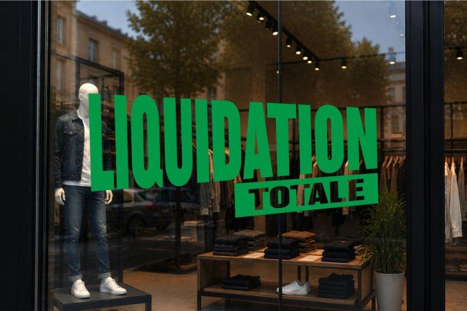 Sticker Vitrine Liquidation Totale – Autocollant Commerce Magasin – Déstockage Promotion Soldes