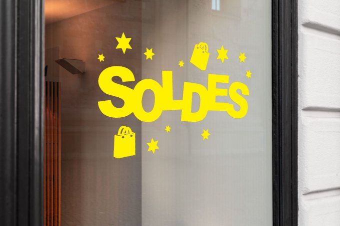 Sticker “SOLDE” pour vitrine – Autocollant promotion magasin – Décoration vitrine soldes 