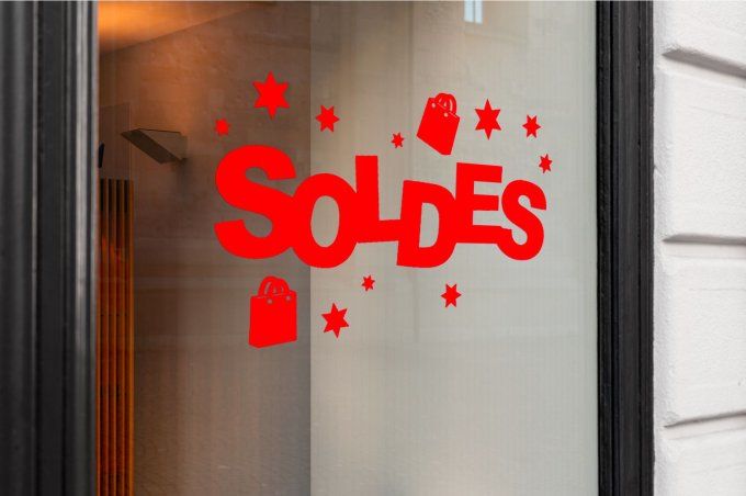 Sticker “SOLDE” pour vitrine – Autocollant promotion magasin – Décoration vitrine soldes 