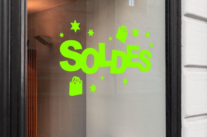 Sticker “SOLDE” pour vitrine – Autocollant promotion magasin – Décoration vitrine soldes 