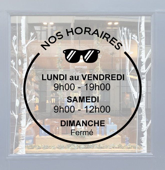 Sticker horaire vitrine opticien