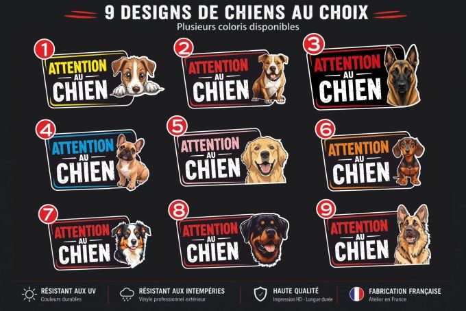 Sticker Attention au Chien Personnalisé | 9 Races de Chiens | Autocollant Portail Maison 