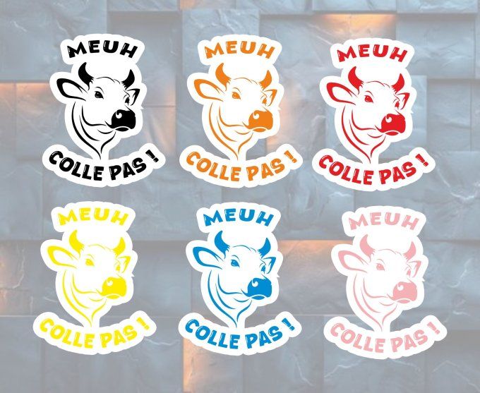 Sticker tête de vache – “Meuh colle pas !” 