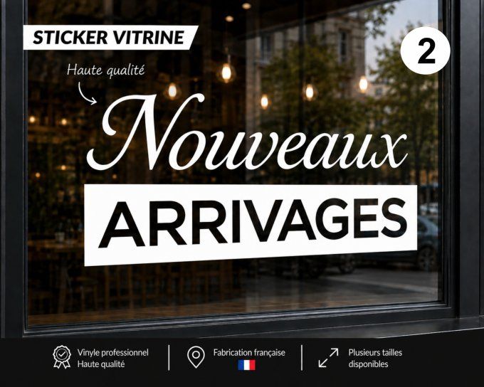 Sticker Vitrine Nouveaux Arrivages – Autocollant Commerce Boutique Magasin