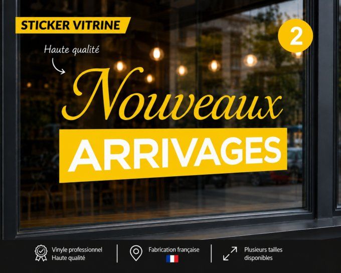Sticker Vitrine Nouveaux Arrivages – Autocollant Commerce Boutique Magasin