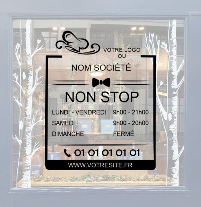 Sticker horaire vitrine Restaurant, Patisserie