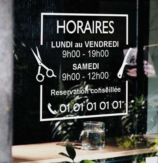Sticker horaire vitrine , salon de coiffure