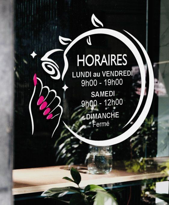 Sticker horaire vitrine , manicure, soin, beauté