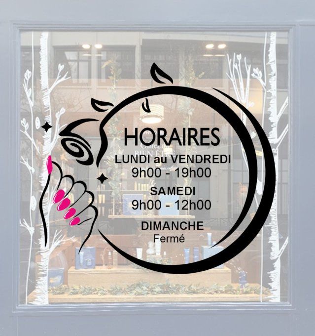 Sticker horaire vitrine , manicure, soin, beauté